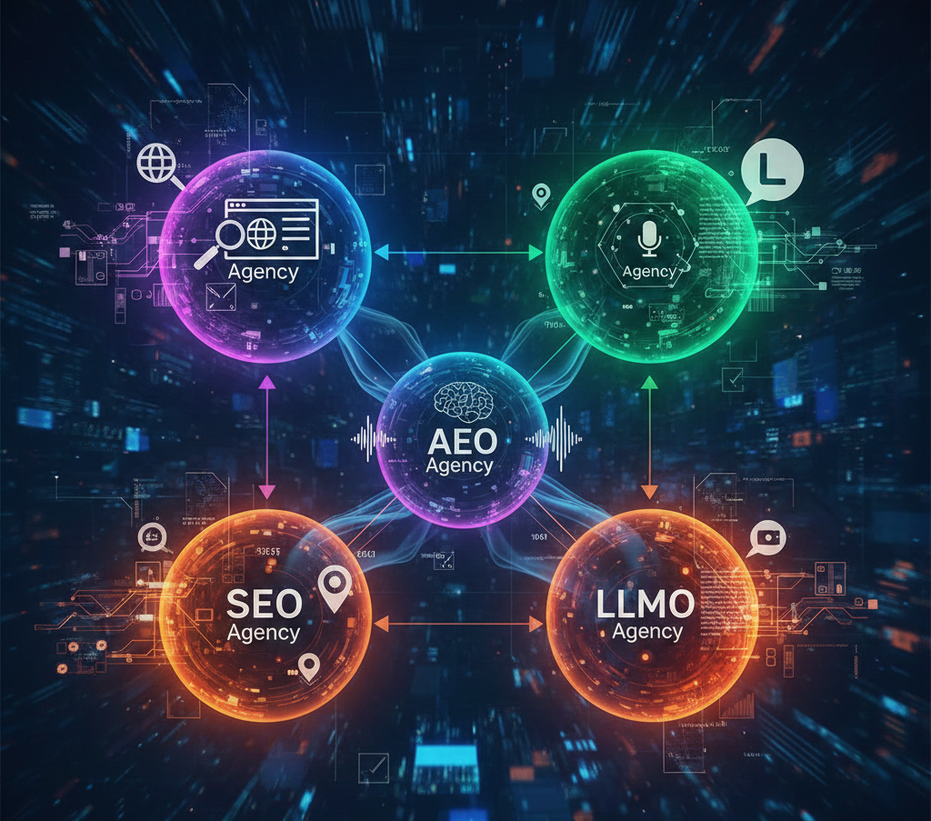 SEO Agency vs AEO Agency vs GEO Agency vs LLMO Agency ทำงานต่างกันอย่างไร?